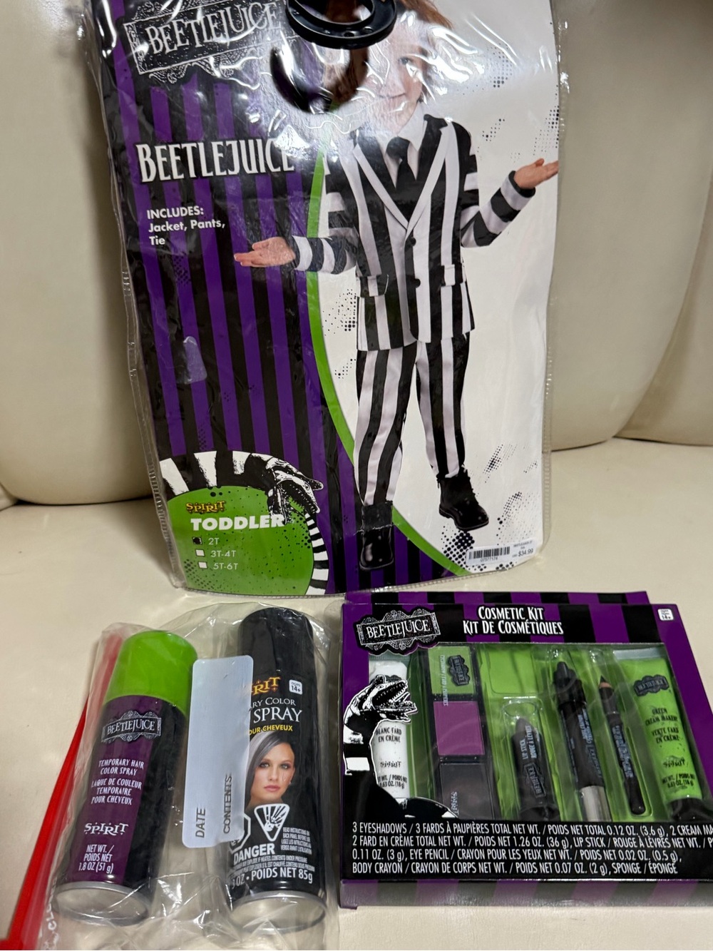 Beetlejuice Toddler Black & White Striped Costume Set with Cosmetic Kit
